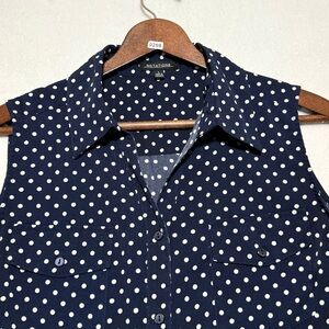 Notations Navy Polka Dot Sleeveless Blouse Classic Size L